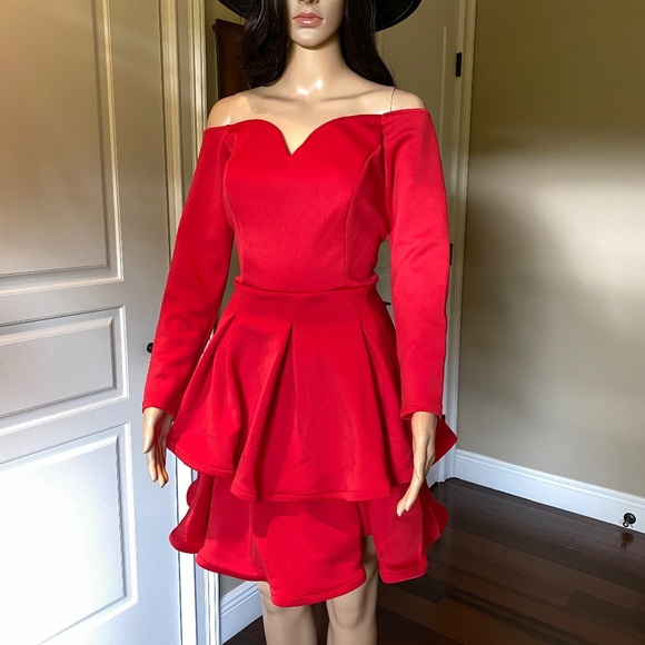 41 - RED LONG SLEEVE MINI DRESS - Picture 15 of 15